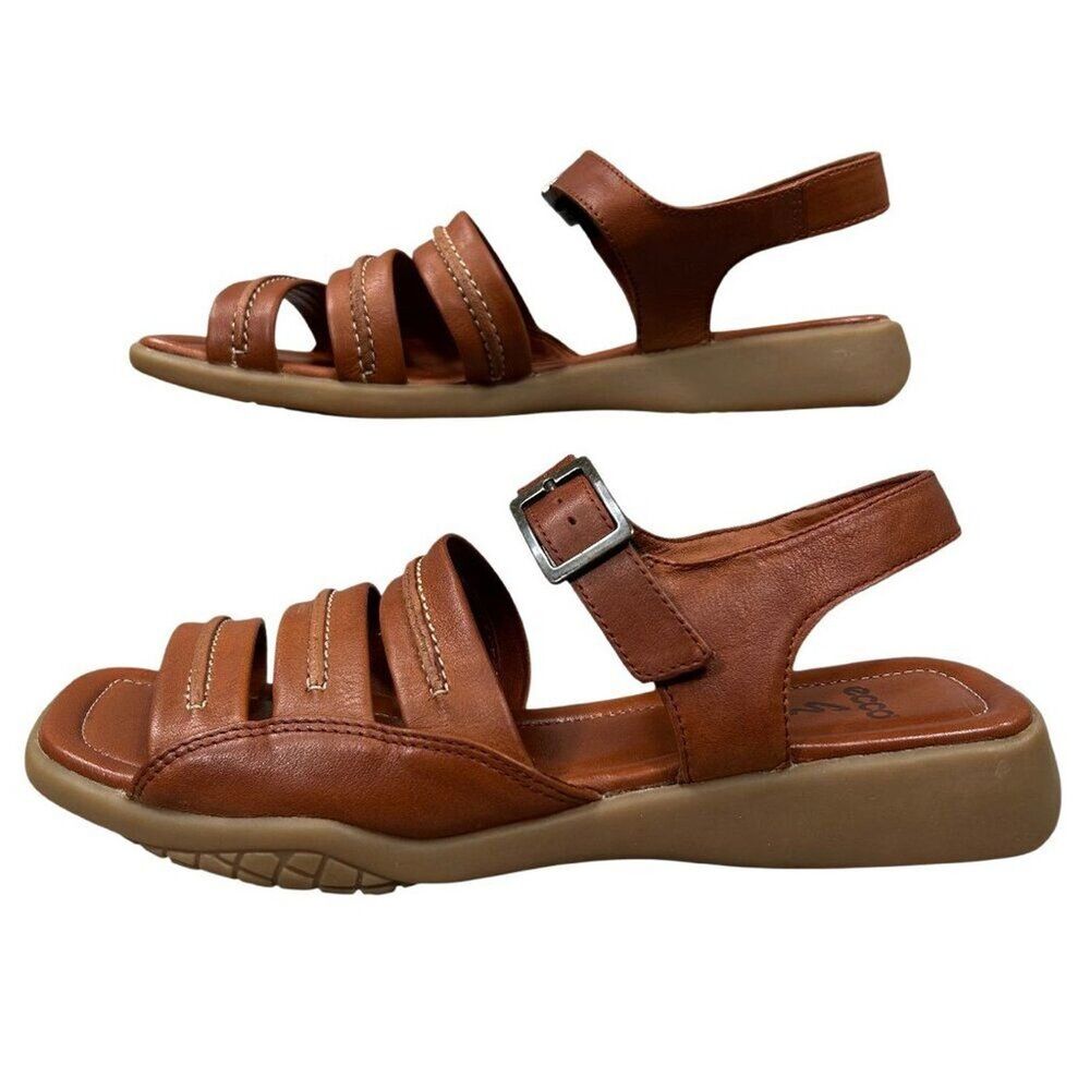 Ecco Men's Brown Leather Wedge Buckle Walking Sandals Size 7